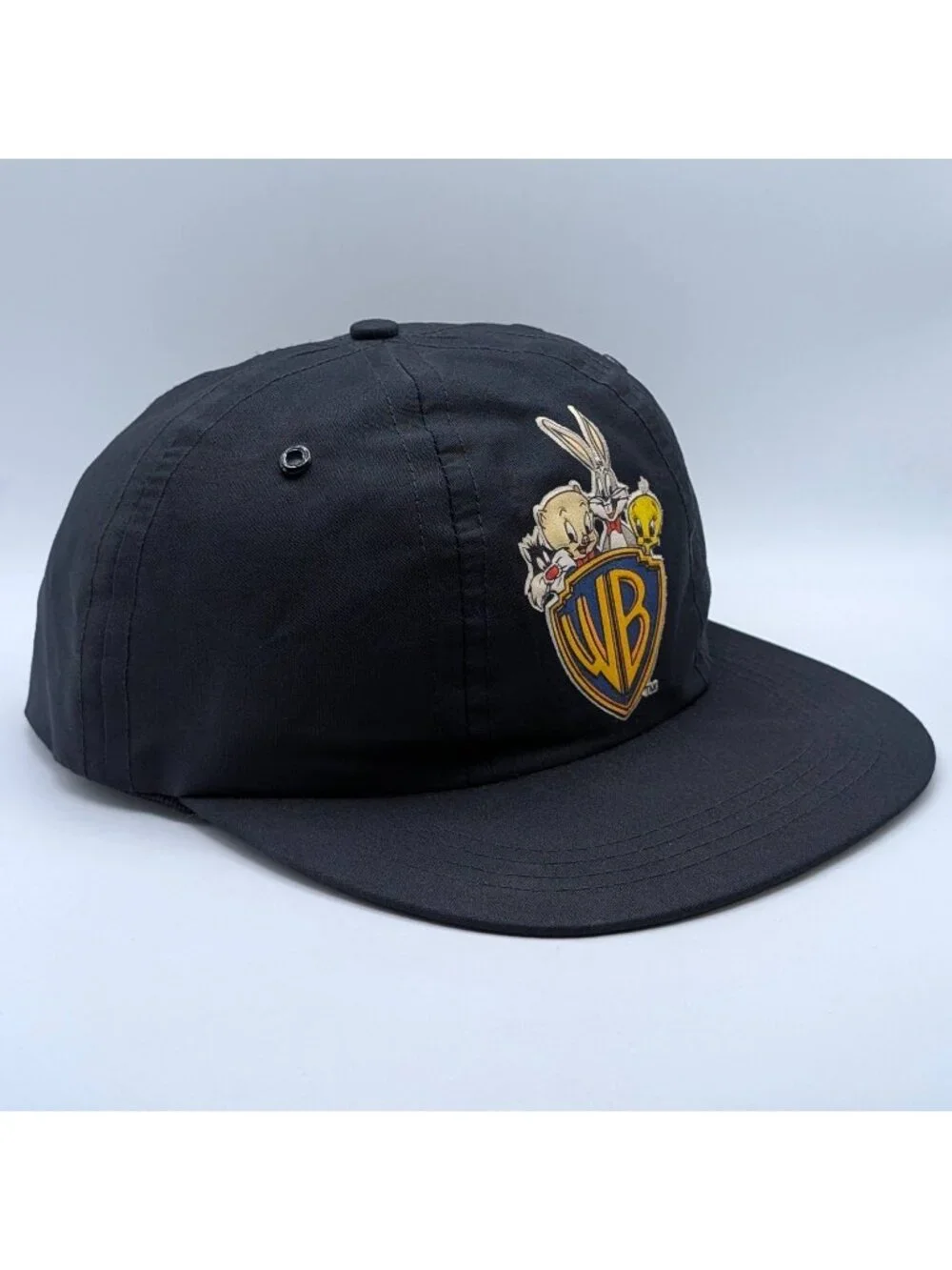 Vintage Warner Bros Looney Tunes Bugs Bunny Snapback Hat WB Black Retro 90s Cap